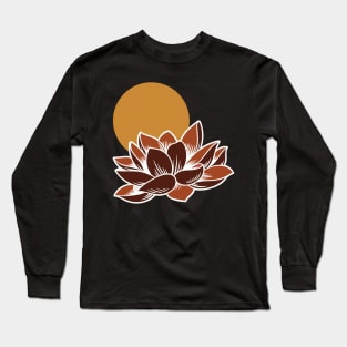 Japanese Sun & Lotus Terracotta Color Long Sleeve T-Shirt